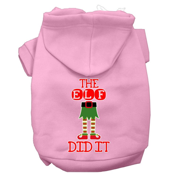 The Elf Did It Screen Print Dog Hoodie Light Pink XXXL